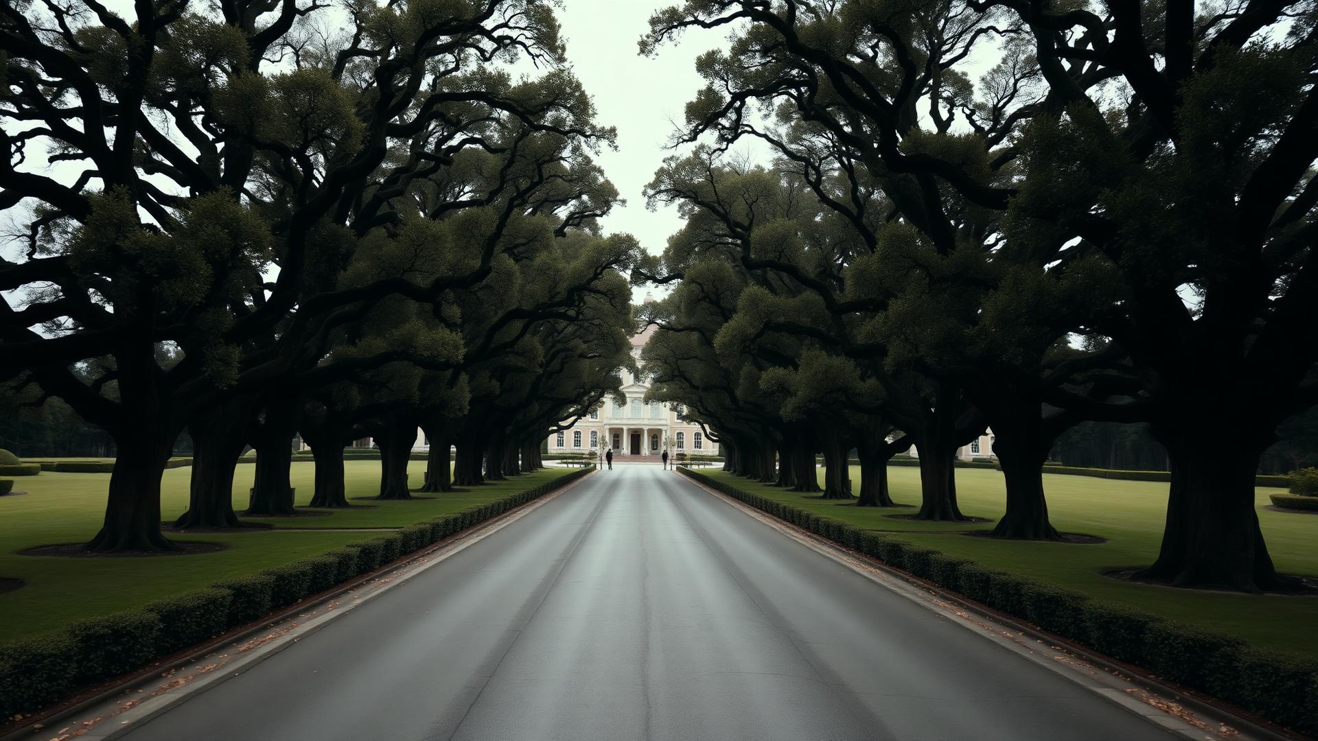 Mature oak-lined estate driveway